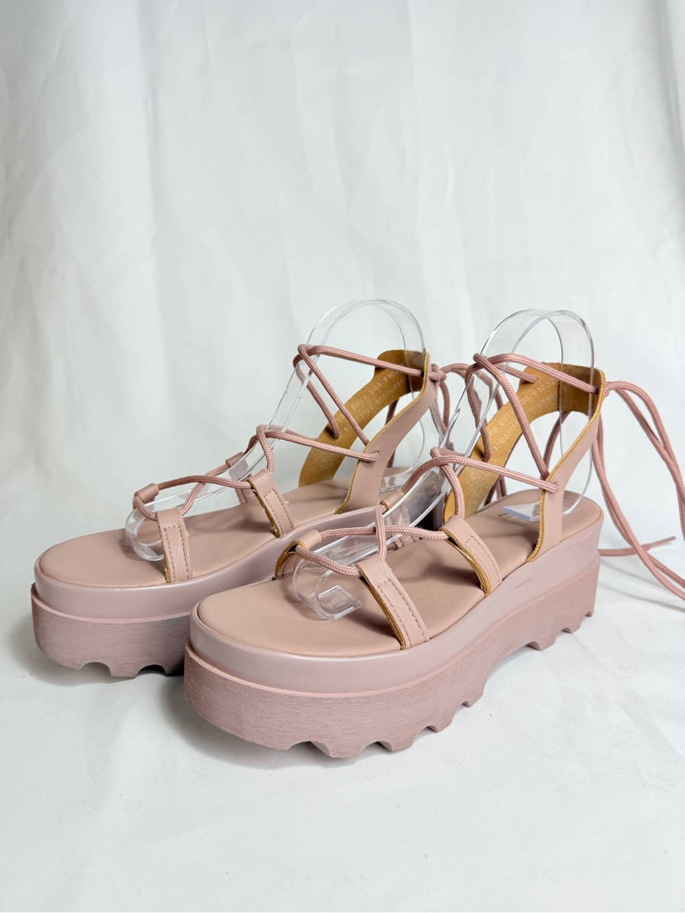 ASOS Platform Gladiator Lace Up Sandals Chunky Wedges Flatform 8 / 39 Blush Pink - Picture 2 of 11